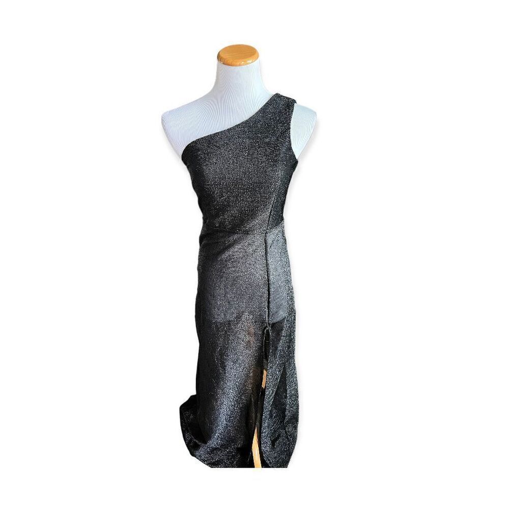 Womens Boutique Metallic Shimmer Semi Sheer One Shoulder Dress - Sz S